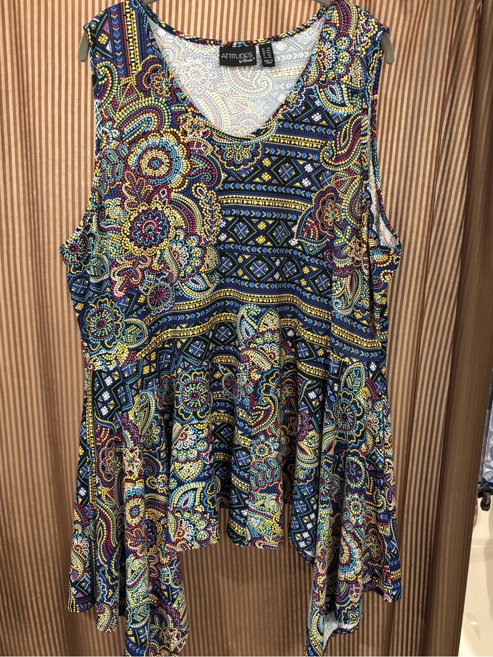 Attitudes by Renee Multicolor Paisley Blue Tank Top